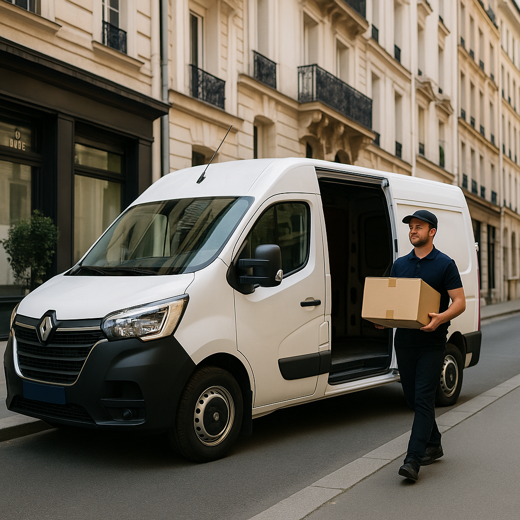Coursier express à Reims livrant des colis urgents avec véhicule utilitaire léger